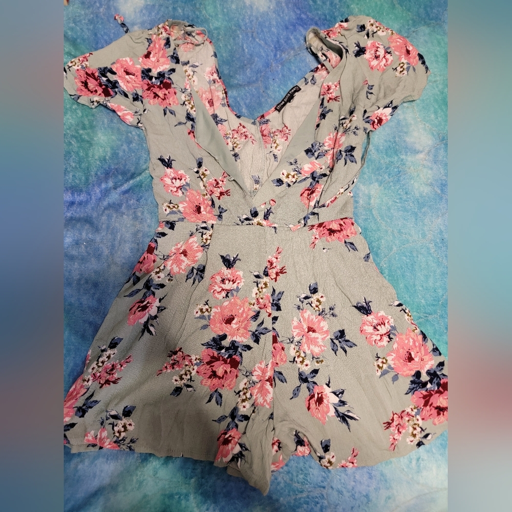 Three Hearts Floral Jumpsuit - Pink and Navy